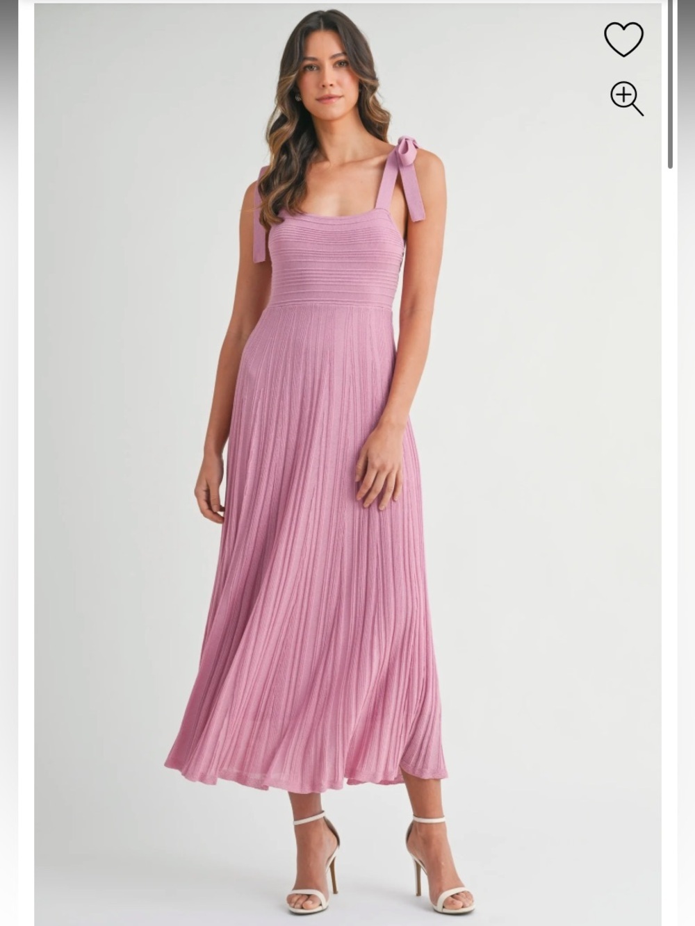 Mable Mauve Textured Knit Shoulder Tie Midi Dress Size Medium Feminine Soft